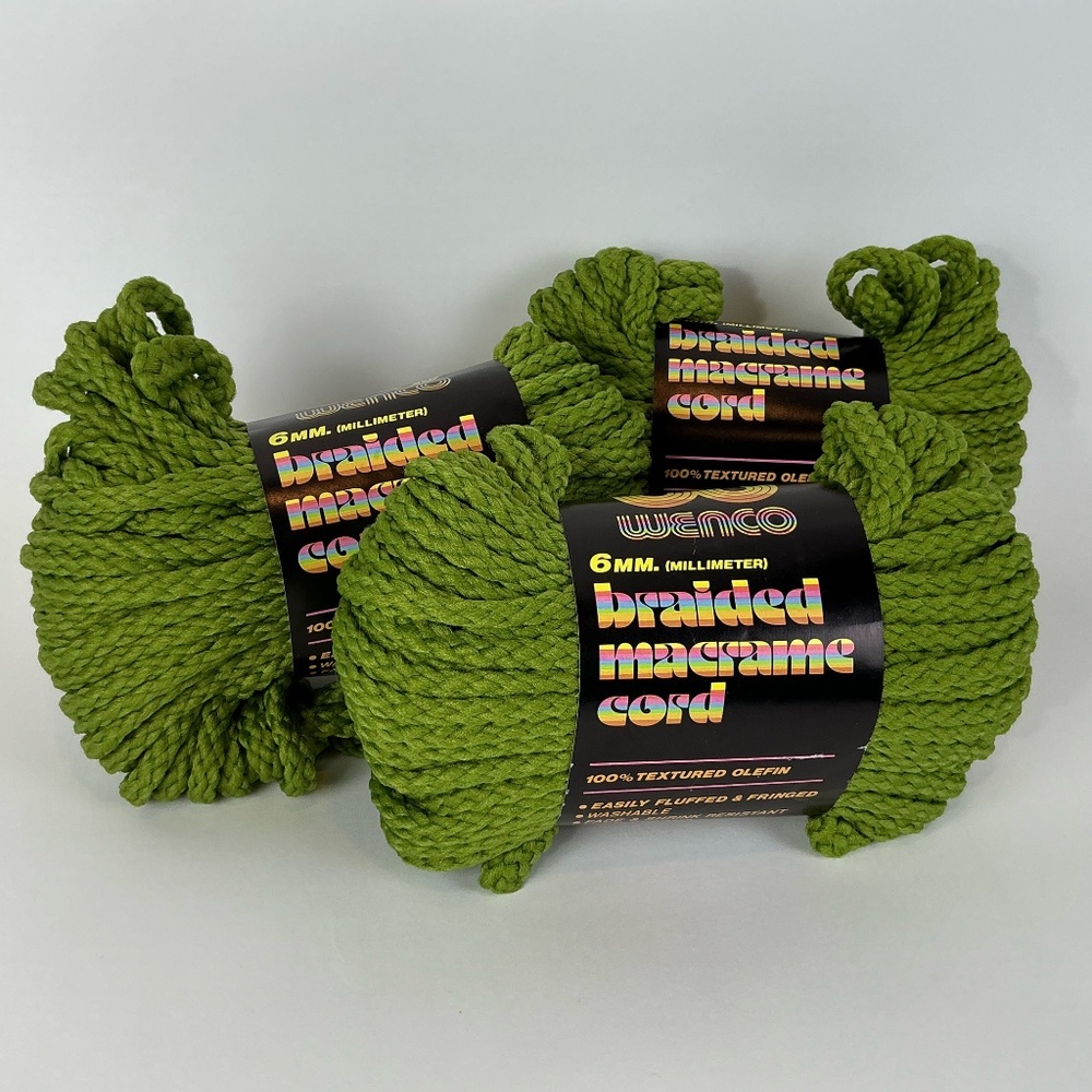 Vintage 70s Wenco 6mm Braided Macrame Cord 50 Yards Lot of 3 Green